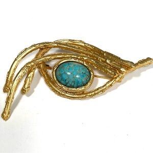 Orena Paris Brooch Glass Blue Abstract Gold Tone Vintage Estate
Women's Brooch